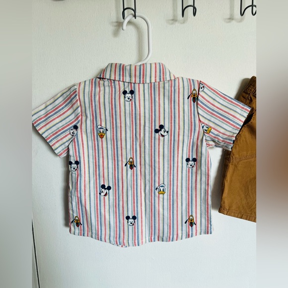 Disney printed Mickey&Friends button down shirt/ H&M brown cotton shorts - Picture 3 of 4